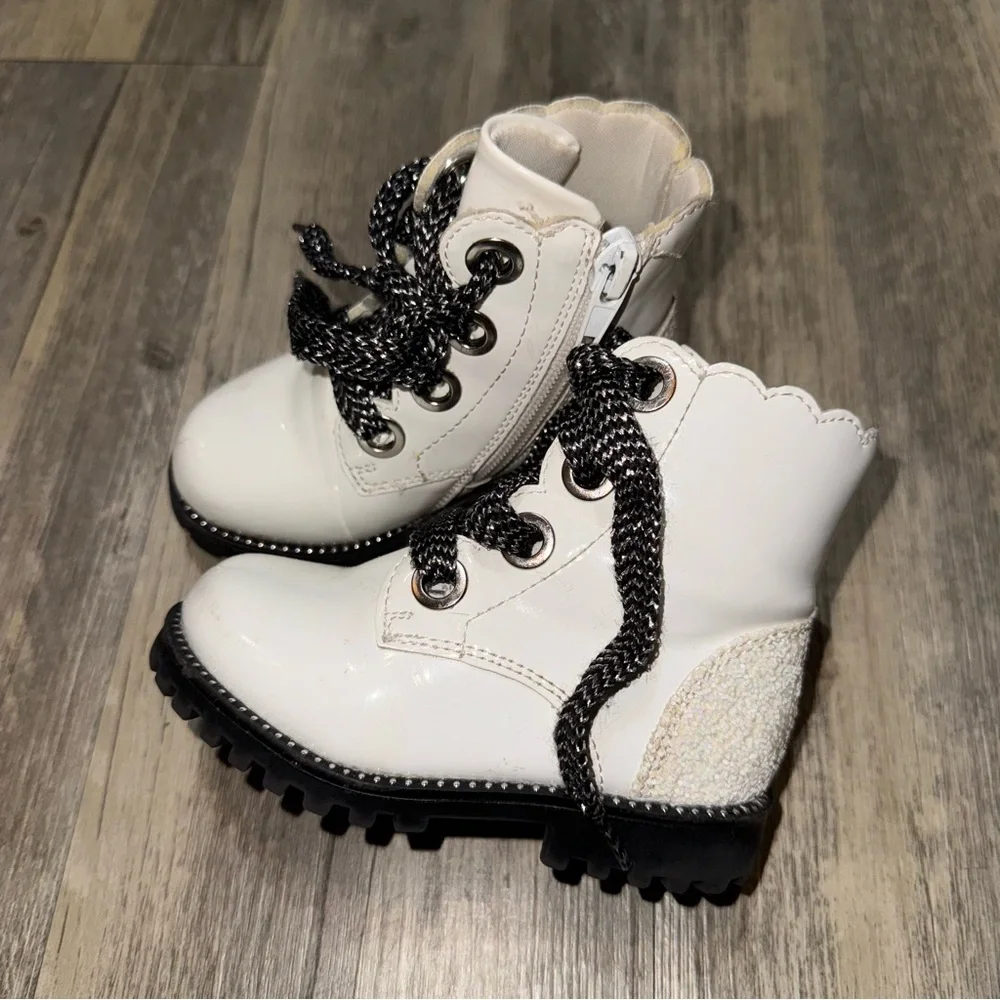Cynthia Rowley White and Black Kids Combat Boots